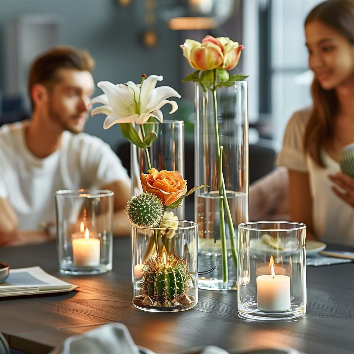 60pcs New & Improved Glass Vase Cylinder Vases for Centerpieces Small Flower Glass Clear Vases Home