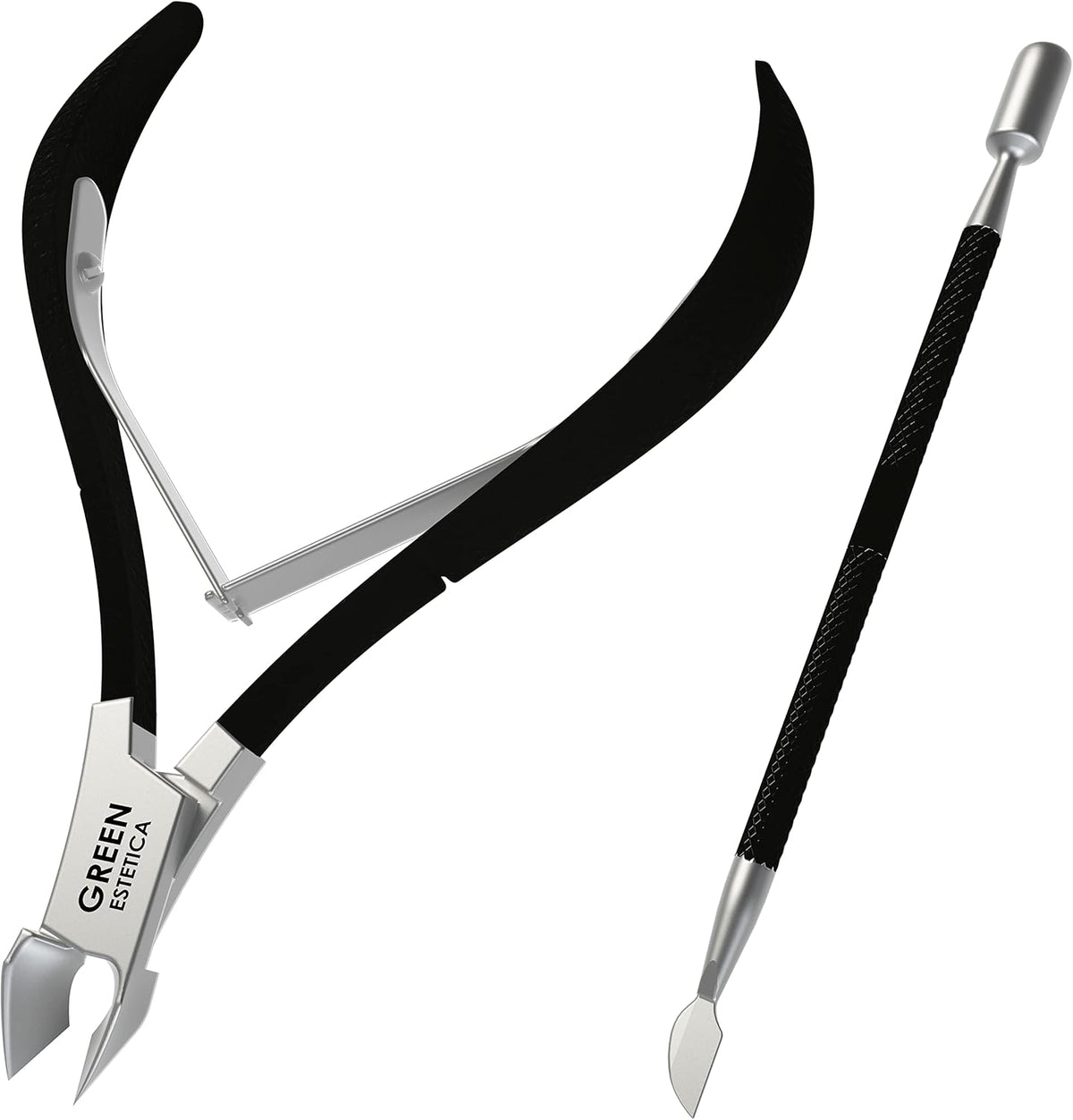 Professional Cuticle Trimmer with Cuticle Pusher Nail Cuticle Remover Nipper Silver Stainless Steel
