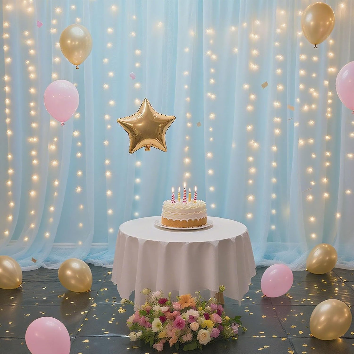10×8ft Tulle Backdrop Curtains with Lights String - 300LED Fairy Lights Sheer Curtain Backdrop for