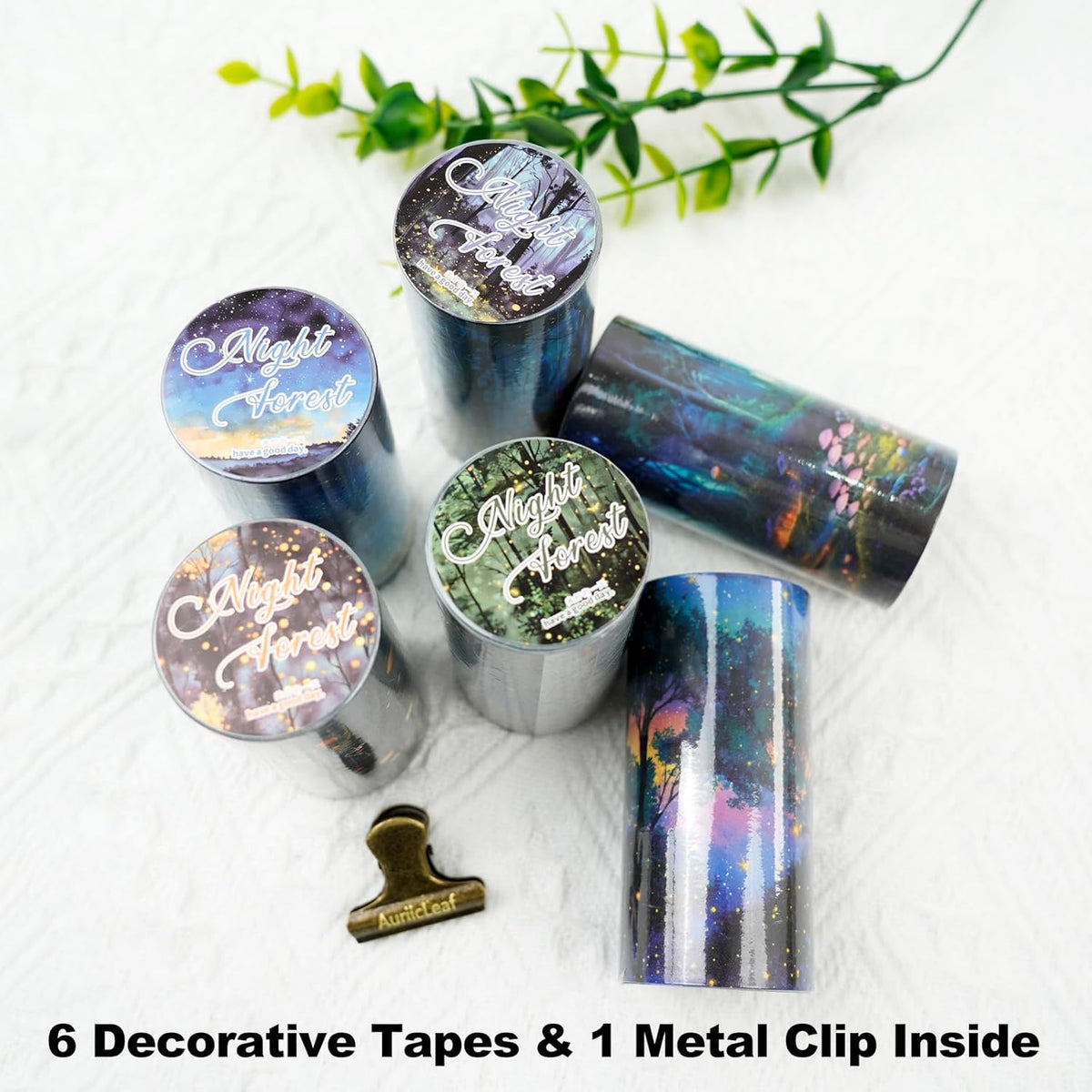 Night Forest Seamless Washi Tape Scrapbook Kit ??6 Rolls with Starry Sky, Fairy Woods & Twilight