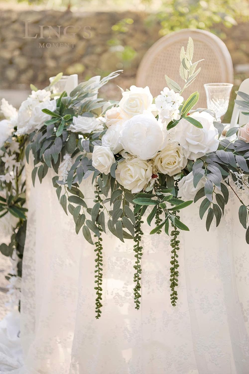 Ling's Moment 9FT Spring Flower Garland for Backdrop Decorations - Wedding Arch Flowers, Eucalyptus