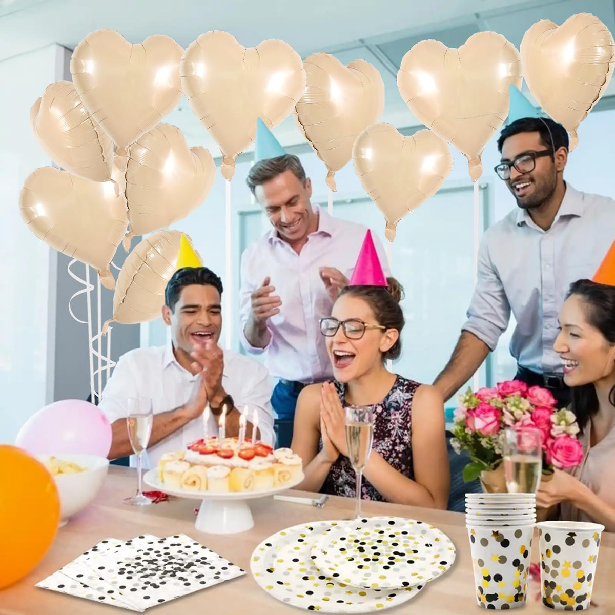 TONIFUL 30Pcs 18 Inch Light Brown Heart Balloons Heart Shape Foil Mylar Balloons Decoration for