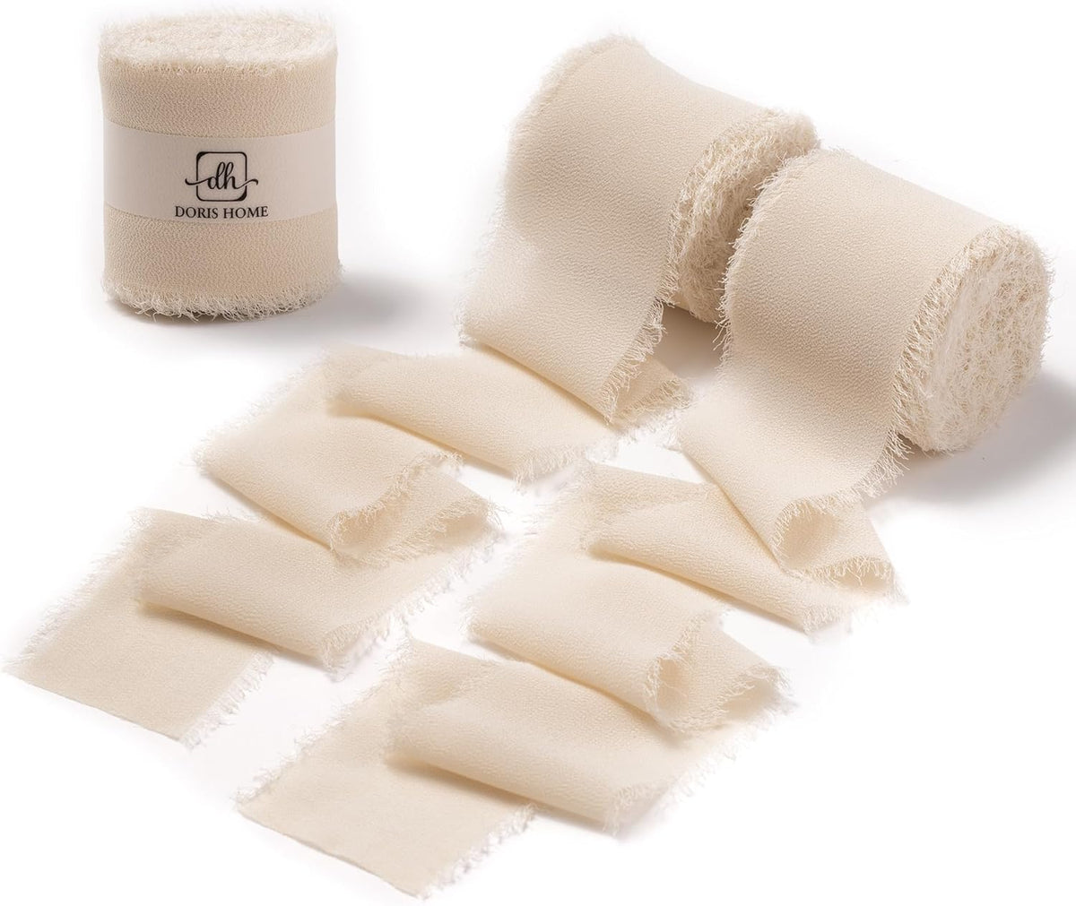 DORIS HOME Sand Chiffon Ribbon for Flower Bouquet, 2" x21Yd Fabric Ribbon for Gift Wrapping