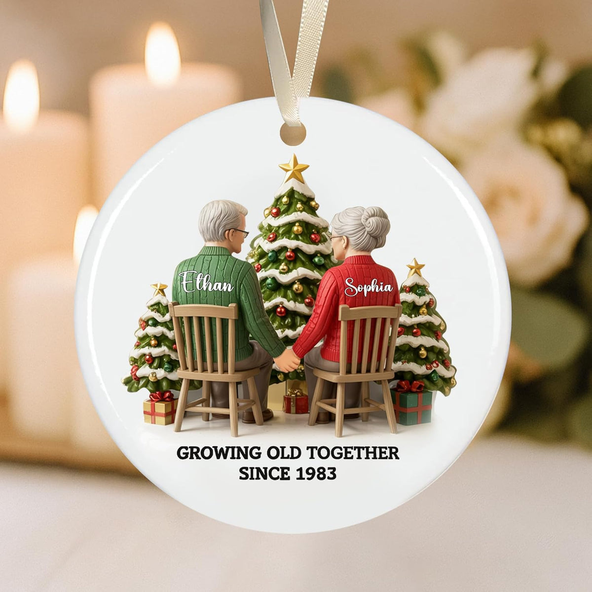 Love Signal Growing Old Together Christmas Ornament, Personalized Couple Ornaments for Christmas