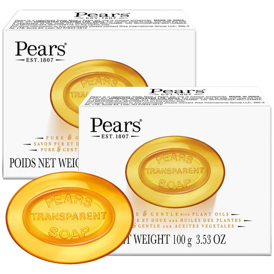Pears Glycerin Soap, Transparent Amber with Natural Oils, 2-Pack – Pure & Gentle Cleanser for Soft