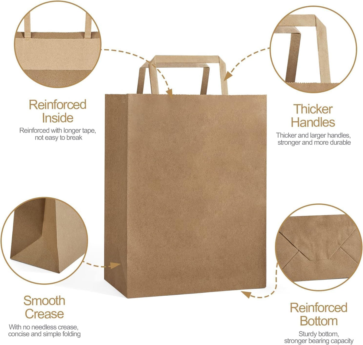 GSSUSA Brown Paper Bags with Handles 200 Pack Brown Gift Bags10 X5 X13 Kraft Paper Bags, for