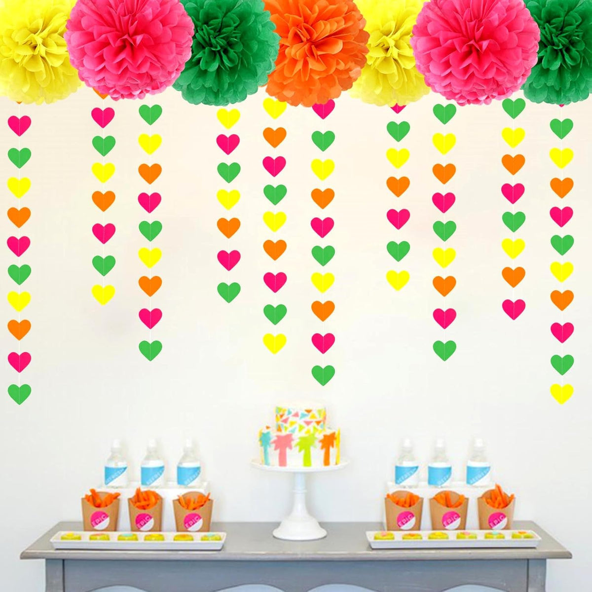 UV Neon Party Decorations Heart-Garland - 52ft Glow in The Dark Supplies,80s Hanging Streamers