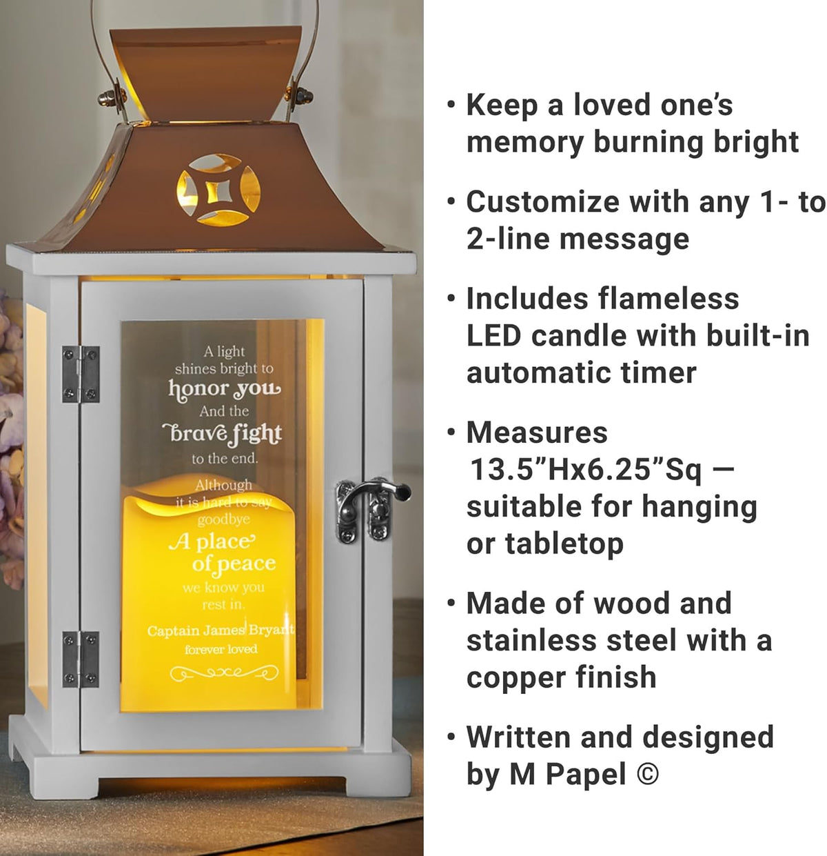 Let's Make Memories Personalized Memorial Lantern - Sympathy - Condolences - LED Candle - Automatic