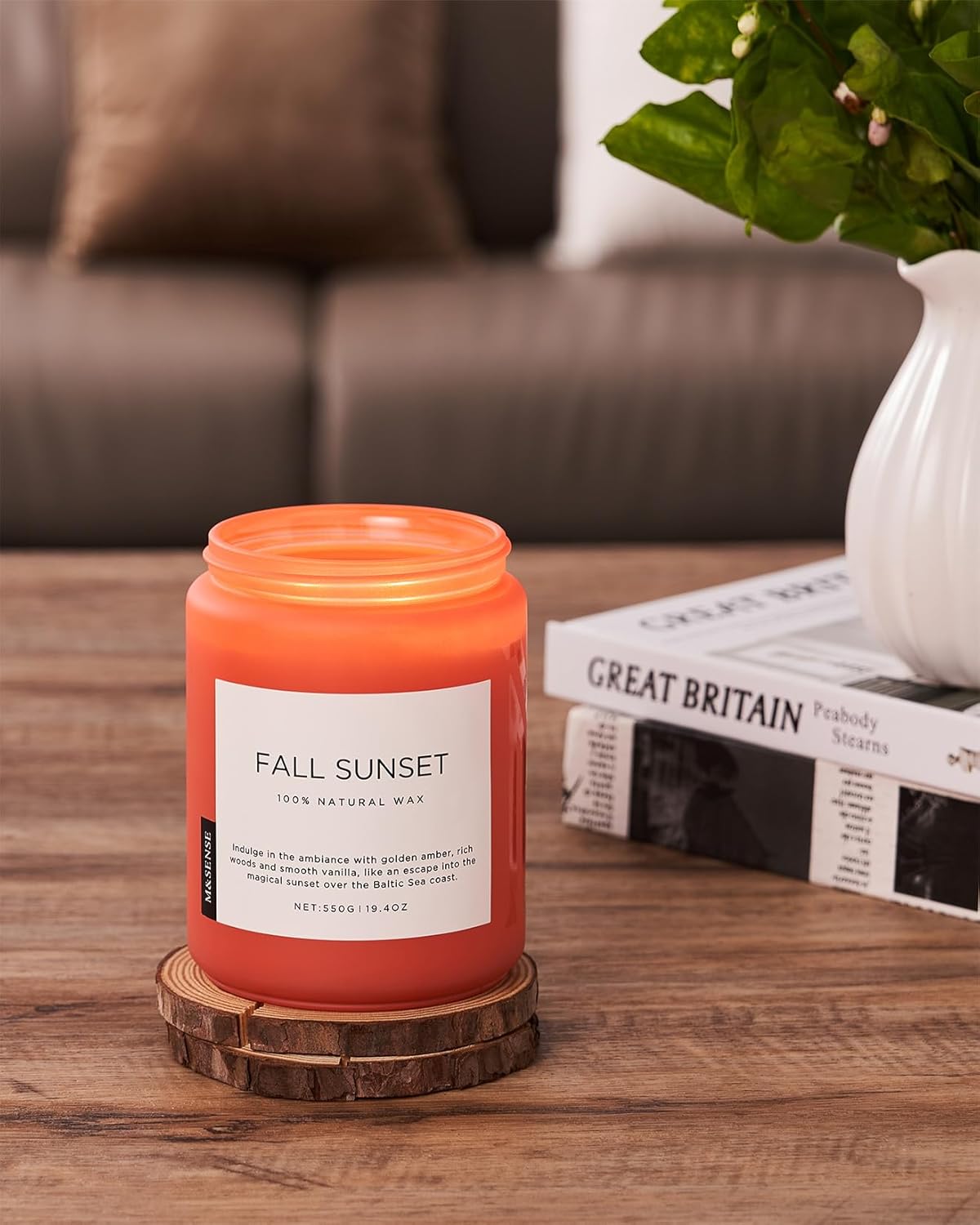 M&SENSE Fall Sunset Amber Scented 19.4oz 110 Hours Long Lasting Slow Burning Candle for