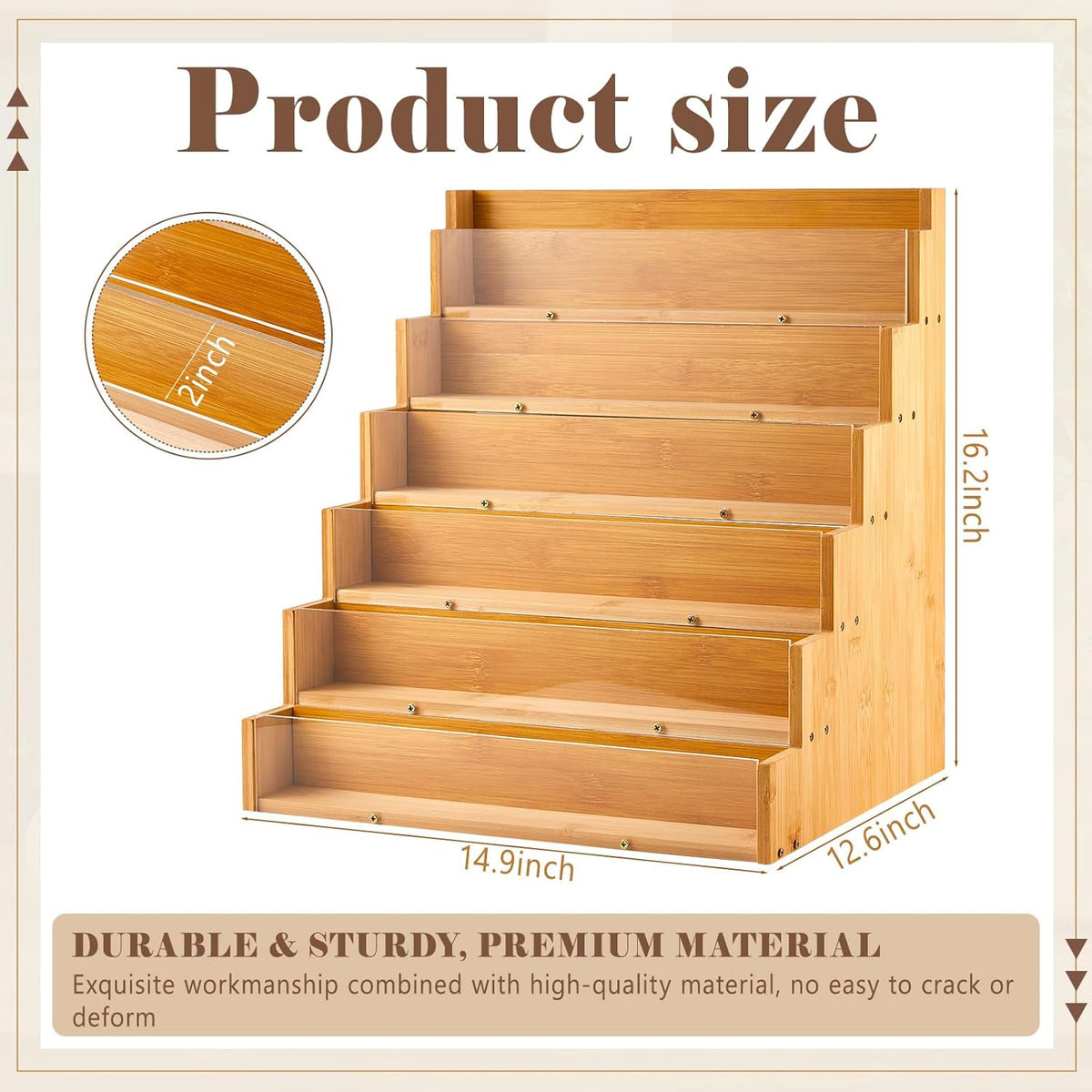 6 Tier Greeting Card Display Stand Wood Color Bamboo and Acrylic Sticker Display Stand Trading Card