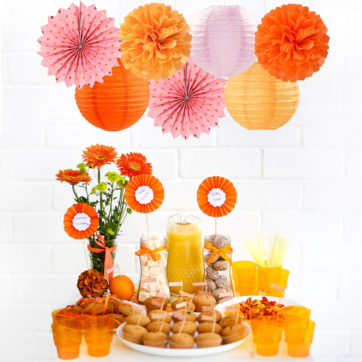 Pink-Orange Groovy Party-Decorations - 20pcs Fall Autumn Thanksgiving Harvest Paper Streamers