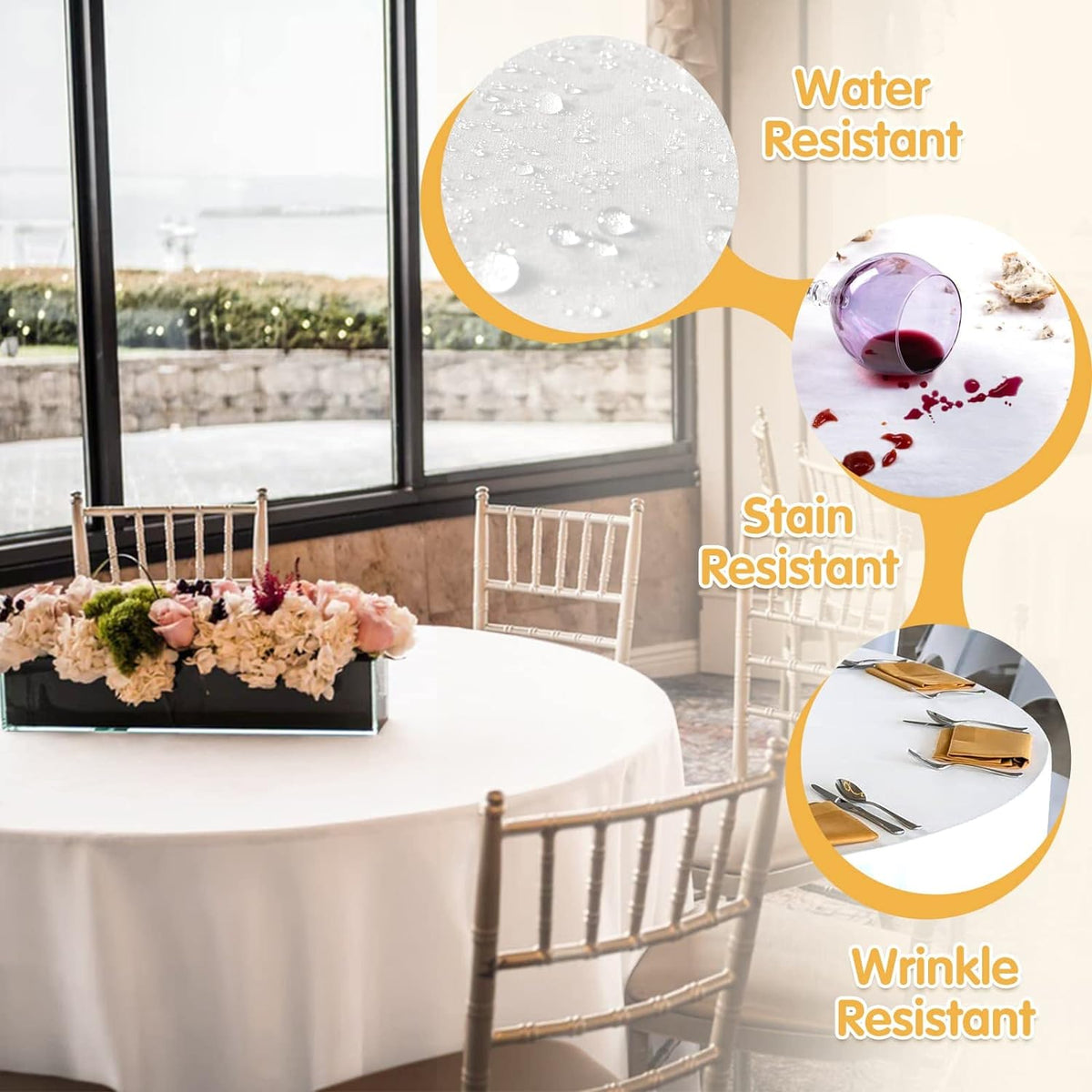 BRILLMAX 6 Pack White Round Tablecloths 108 Inch - Circle Bulk Linen Polyester Fabric Washable