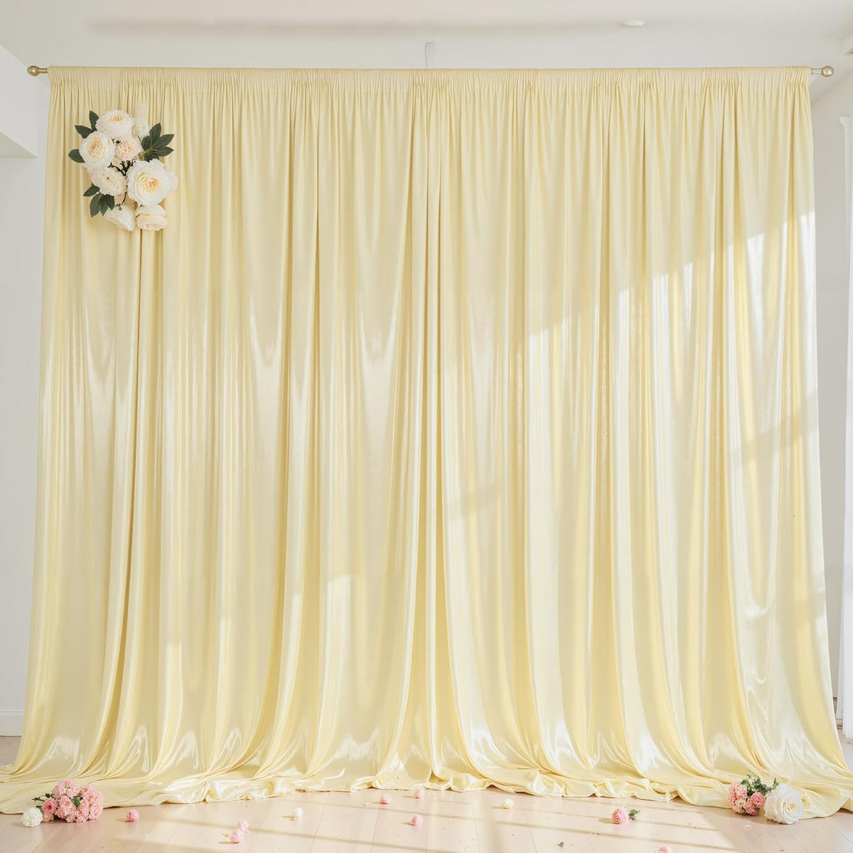 Champagne Glitter Backdrop Curtain for Parties Wedding,10Ft x 10Ft Satin Shimmer Photo