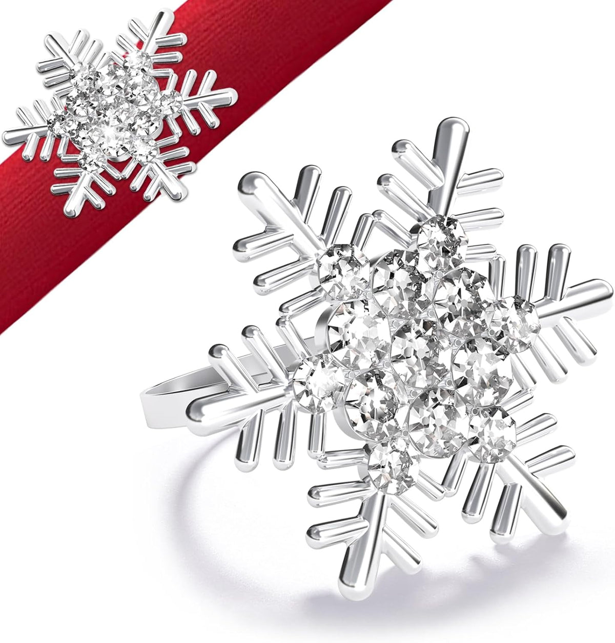 Halatool Christmas Silver Snowflake Napkin Rings Set of 6, Dinner Table Napkin Holder for Christmas