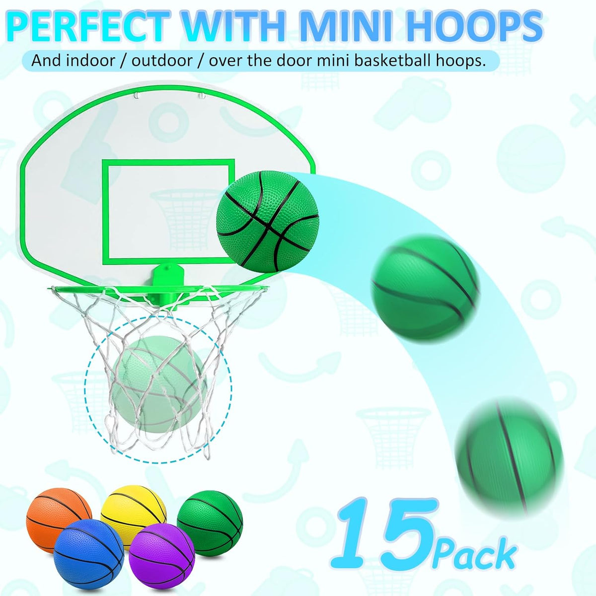 15Pcs 6" Mini Basketball Balls Bulk Small Basketball Set, PVC Small Basketball for Over The Door