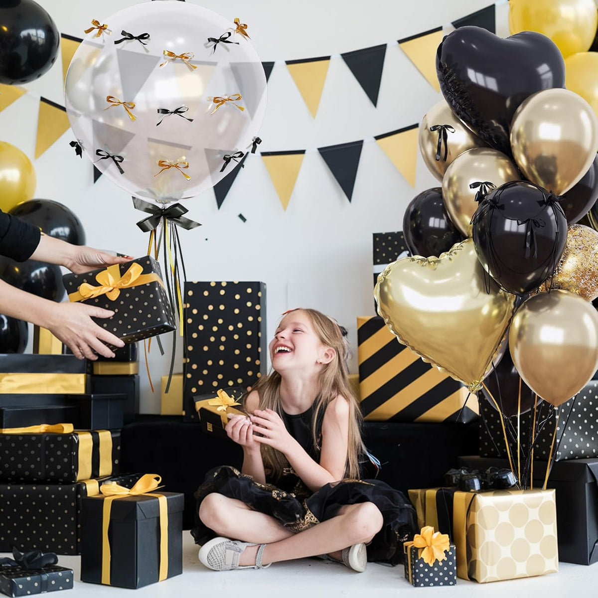Light Gold and Black Balloons Heart Shape Balloons, Black and Gold Metallic Balloon for Birthday