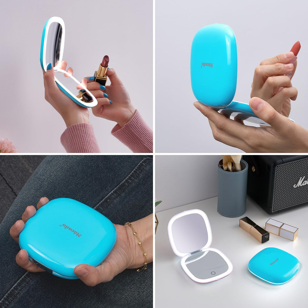 Mocado Compact LED Travel Makeup Mirror - 4 Inches 1X/10X Magnification Travel Mirror with Light