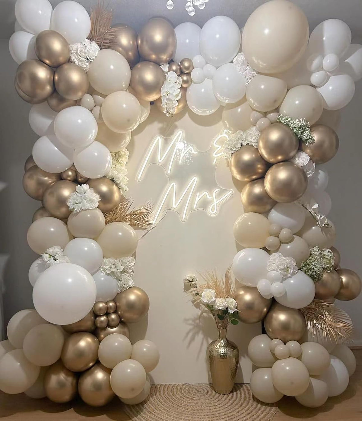Nude White Gold Balloons, 60PCS Metallic Champagne Gold Cream White Clear Balloon White Sand Blush