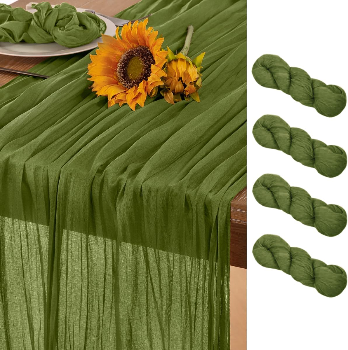 Olive Green Cheesecloth Table Runner 6 Pack Fall Table Runners Boho Gauze 120 Inches Green Fall