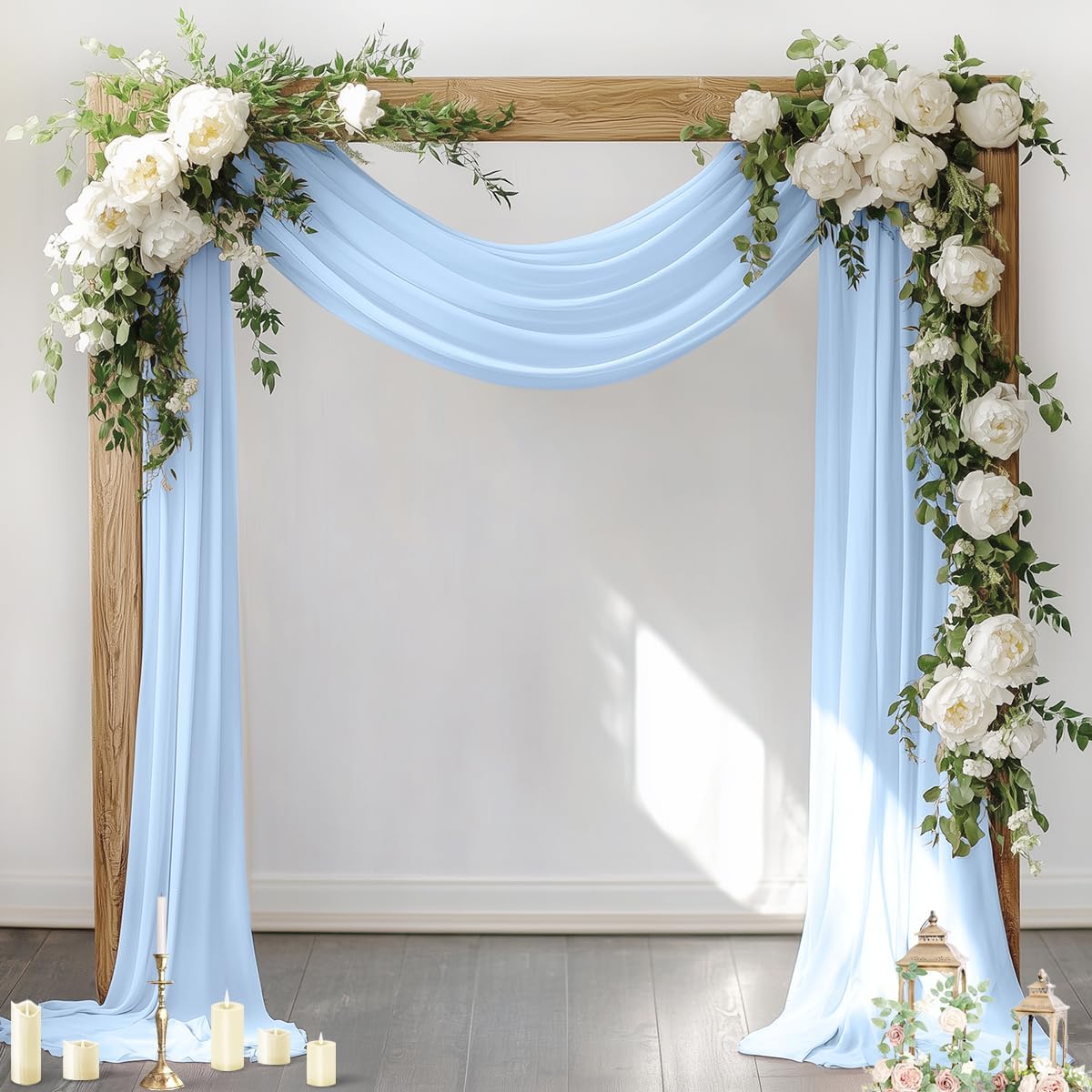 Socomi Wedding Arch Draping Fabric 3 Panels 29" x 19Ft Baby Blue Sheer Chiffon Curtain Drapes 6