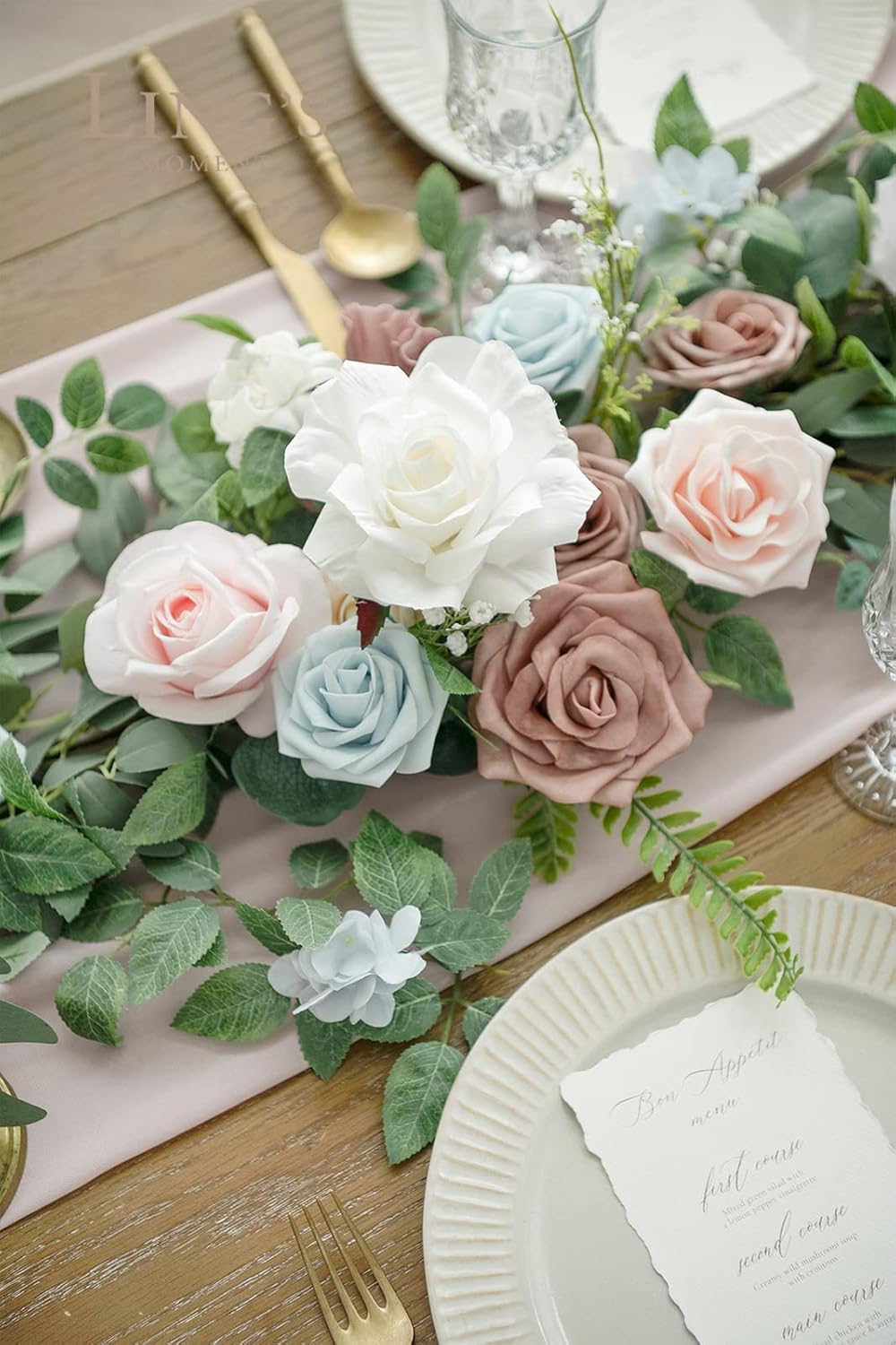 Ling's Moment Flower Garland - 6FT Eucalyptus & Rose - Sweetheart Table Decor for Wedding