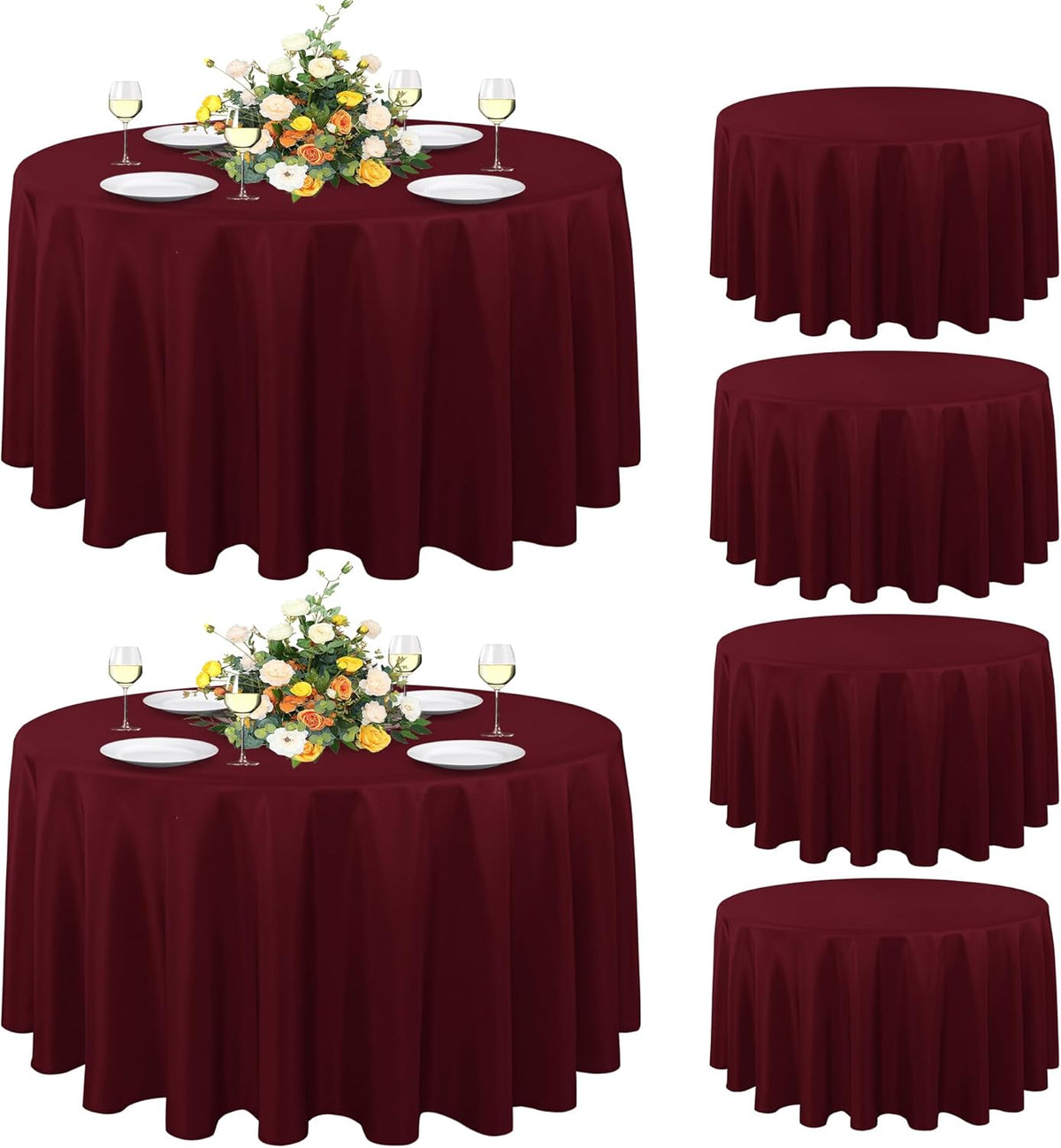 sancua 6 Pack Round Tablecloth 90 Inch Burgundy, Stain and Wrinkle Resistant Table Cloth - Washable