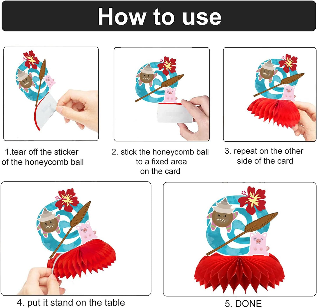 8Pcs Tropical Hawaiian Birthday Party Supplies, Tropical Luau Summer Honeycomb Centerpieces Cartoon