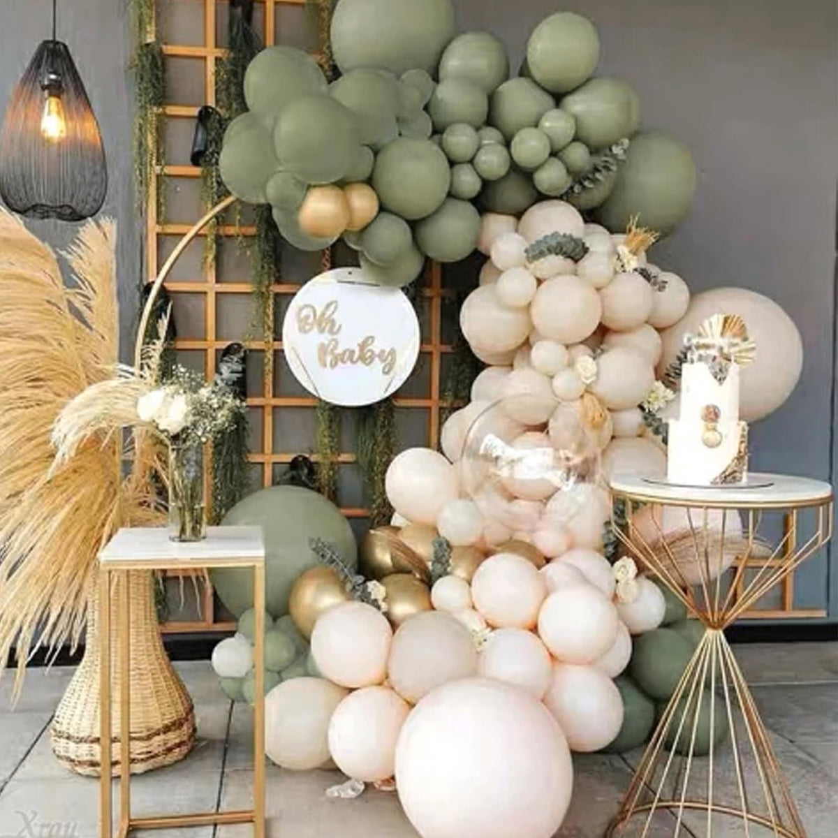 PartyWoo Sage Green Balloon Arch Kit 142pcs Dusty Boho Green Balloons