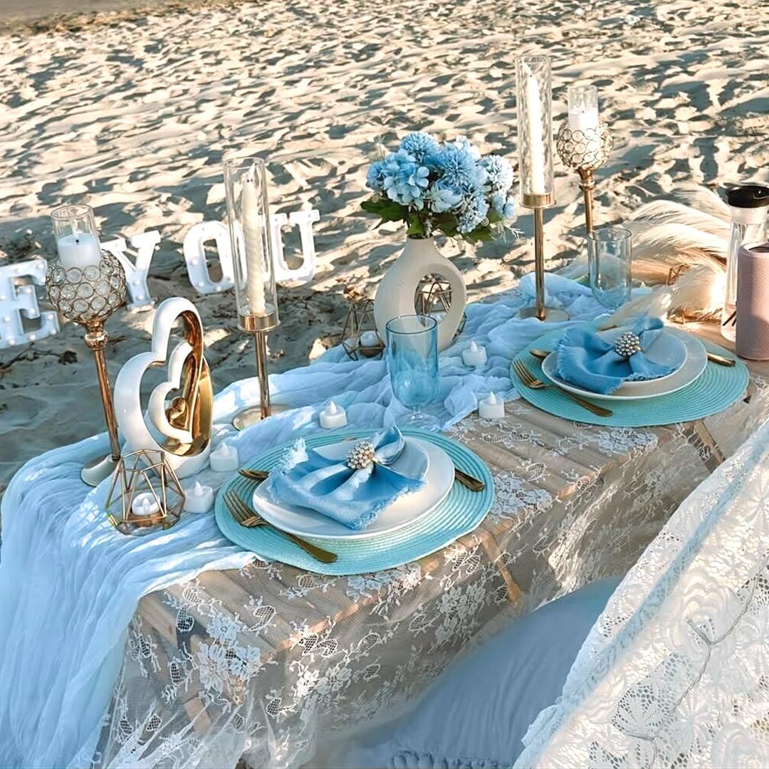 3 Pack Baby Blue Table Runner Boho Gauze Cheesecloth Table Runner 120 Inches Long Light Blue Cheese