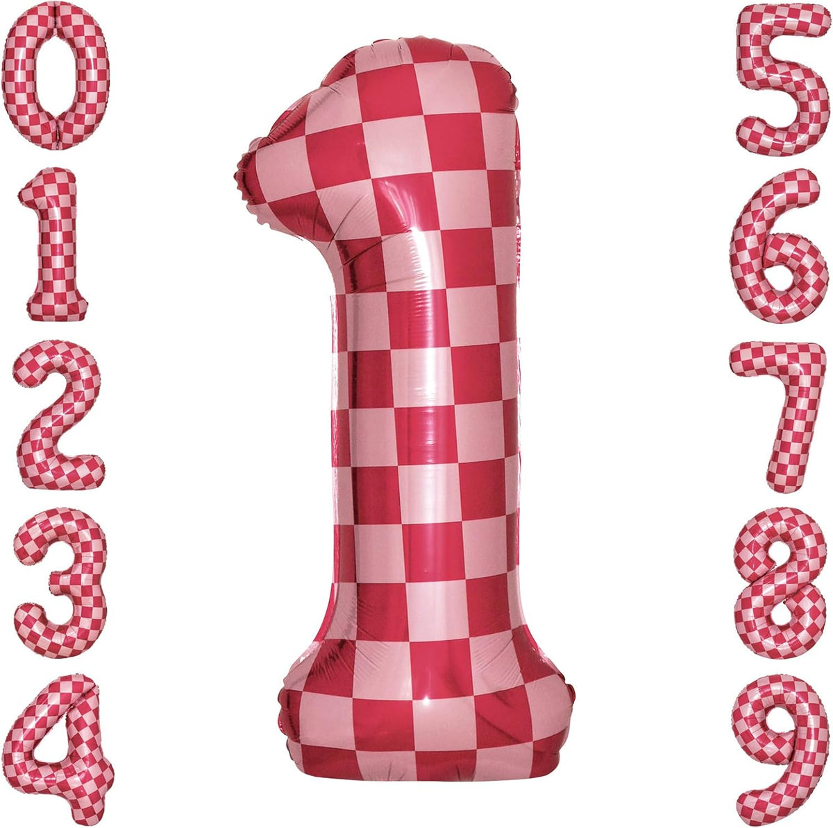 40 Inch Pink Checkered 1 Balloon Large Hot Pink Number Balloons for Girls 1st Birthday Decorations