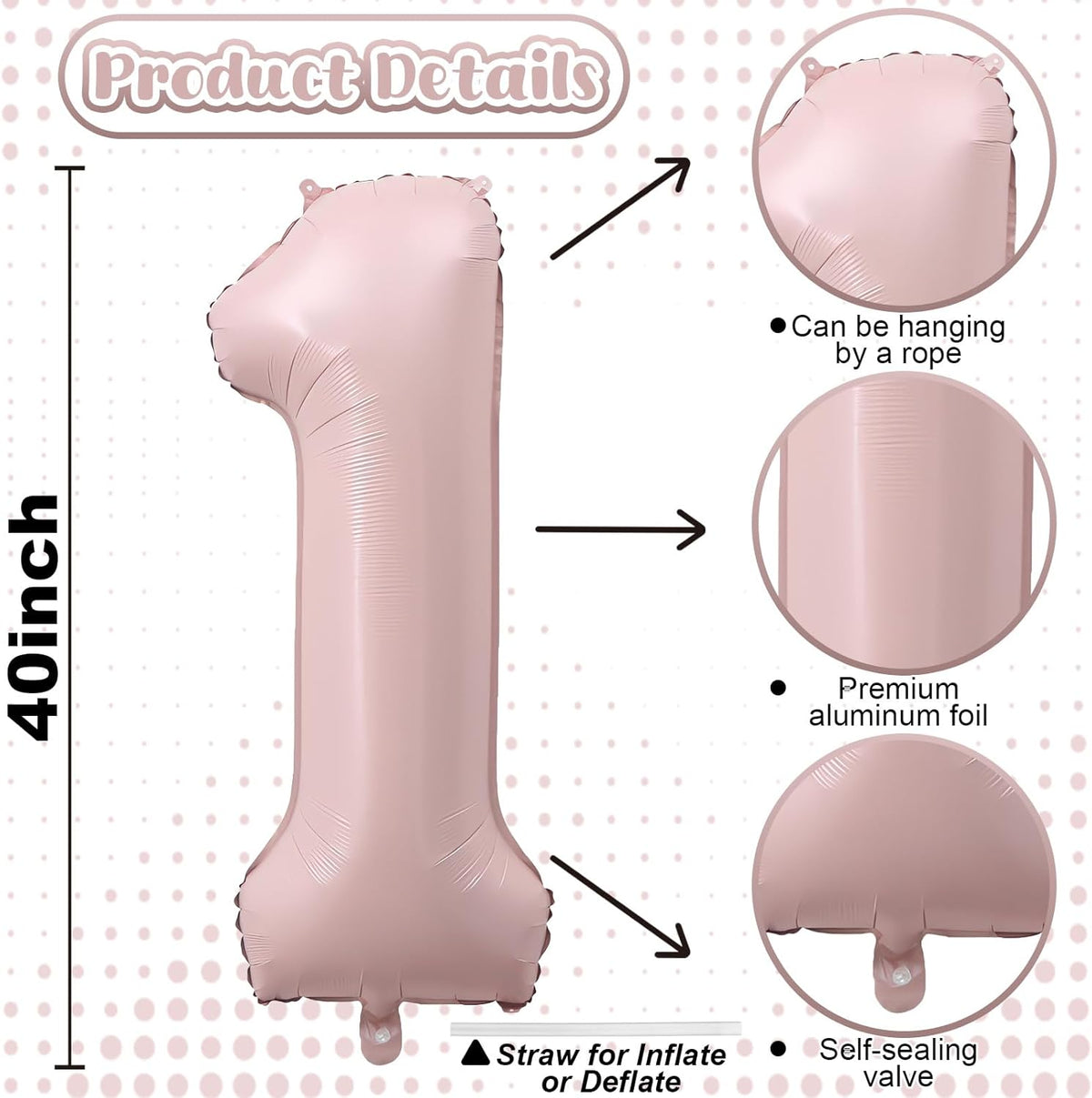 Light Pink 14th Birthday Balloon for Girls, 40'' Self Inflating Mylar Number 14 Balloons, Big Blush