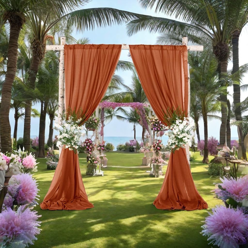 MLMW Fall Wedding Arch Draping Fabric 2 Panels 29" x 20Ft Burnt Orange Terracotta Sheer Wedding