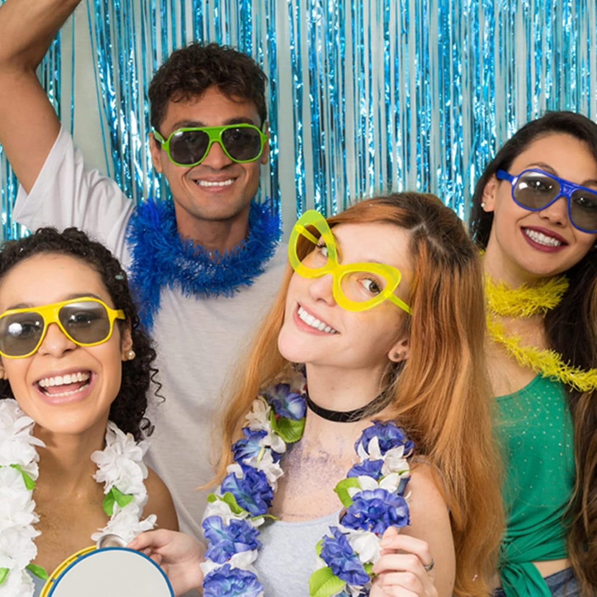 20 Pack Foil Curtain Backdrop Blue Metallic Tinsel Foil Fringe Curtains Photo Booth Props for