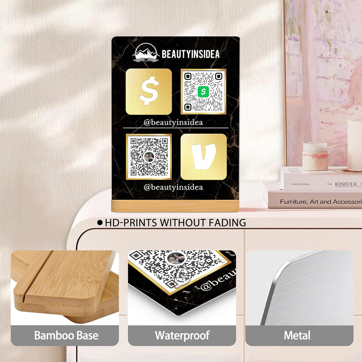Personalized Custom Metal QR Code Sign Venmo Cashapp Scan to Pay with Stand Instagram Facebook