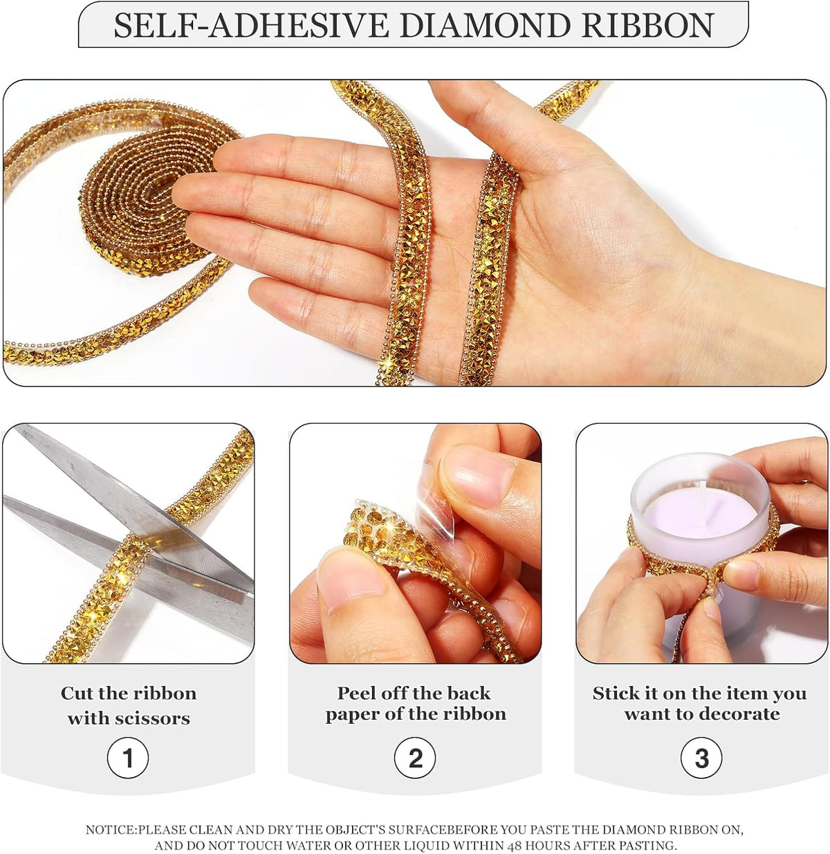 Rhinestone Ribbon 3 Yards Self Adhesive Rhinestone Strips Diamond Ribbon Sticker Crystal Roll