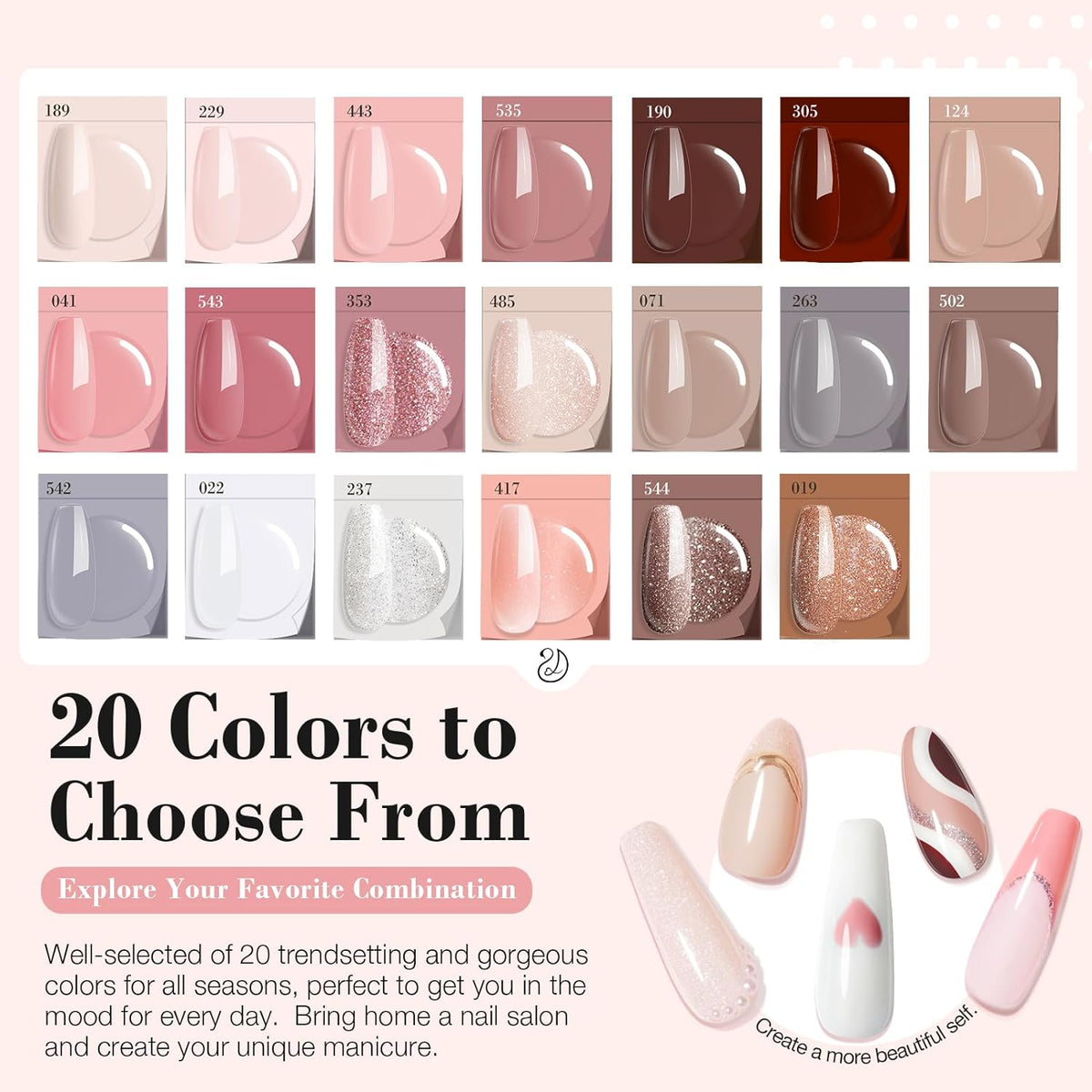 AZUREBEAUTY 31 Pcs Dip Powder Nail Kit 20 Colors Glitter Nude Brown Pink White Gray Dip Powder