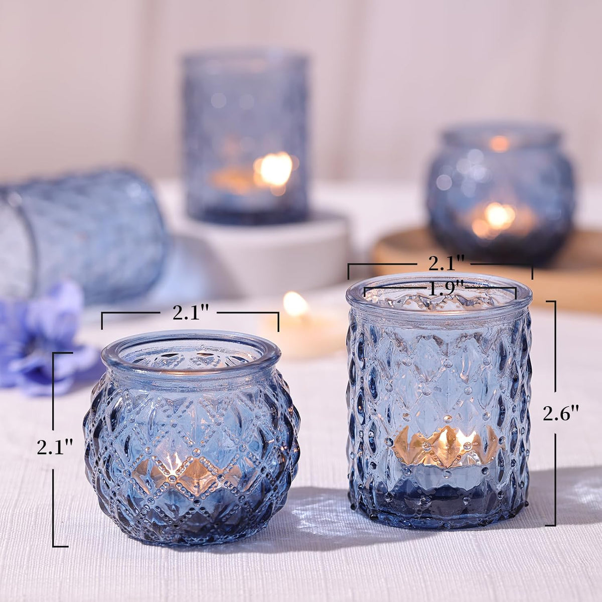 36pcs Assorted Blue Votive Candle Holders, Blue Candle Holders for Wedding Table Decor, Tea Lights
