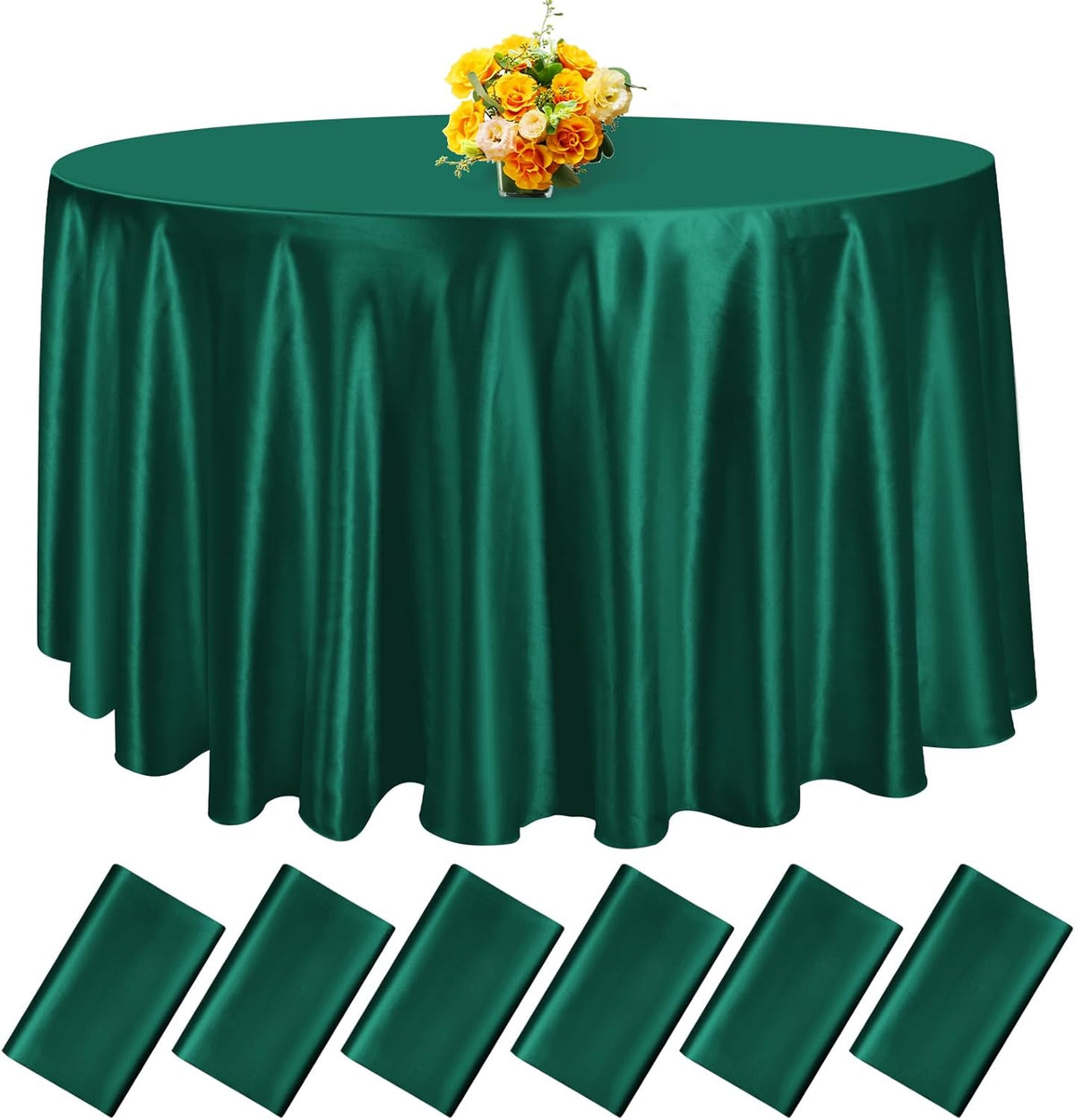 6 Pack 120 Inch Hunter Green Satin Tablecloth - Premium Bright Silky Round Tablecloth Overlay
