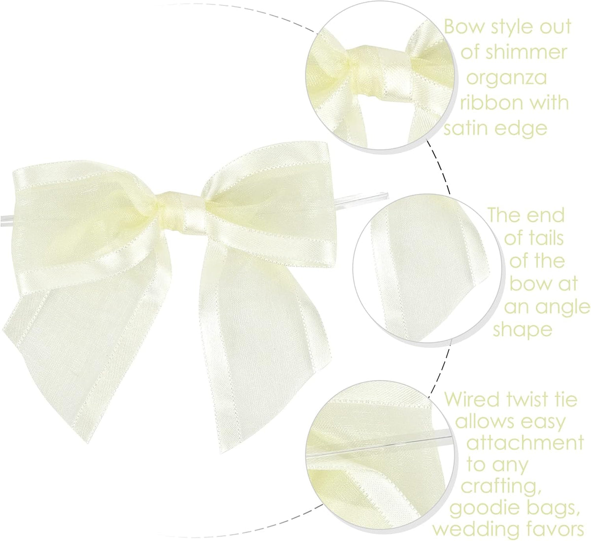 AIMUDI Ivory Bows for Weddings 4" Organza Bows Premade Twist Ties Bows for Gift Wrapping Crafts