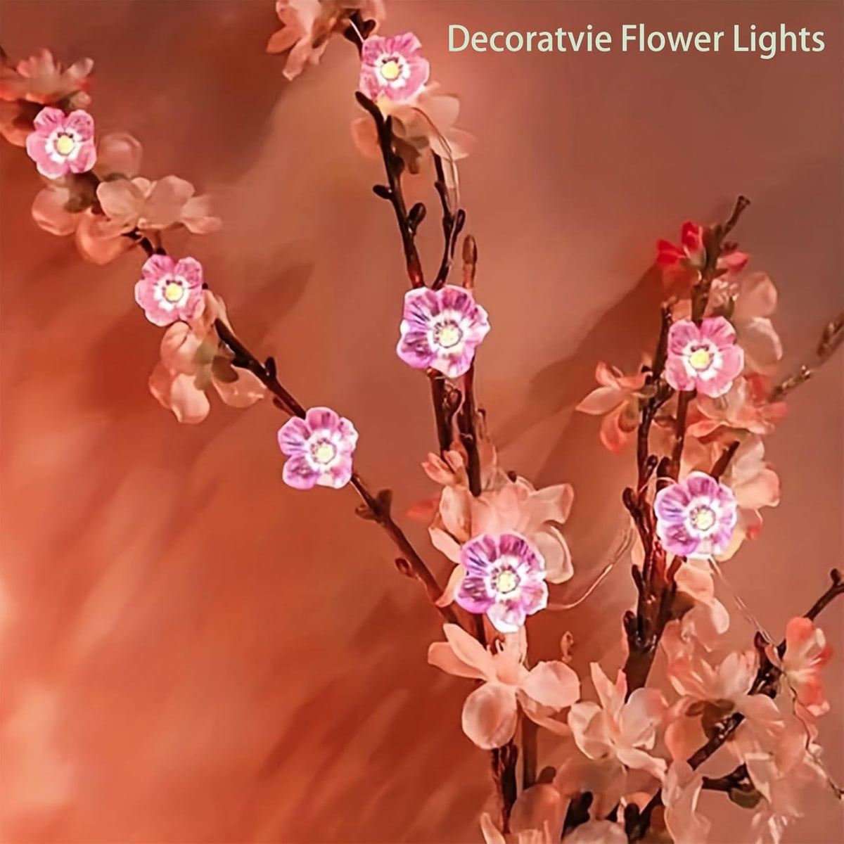 Pink Fairy Cherry Blossom Flower String Lights for Bedroom, USB Plug in and Battery Operated 13ft
