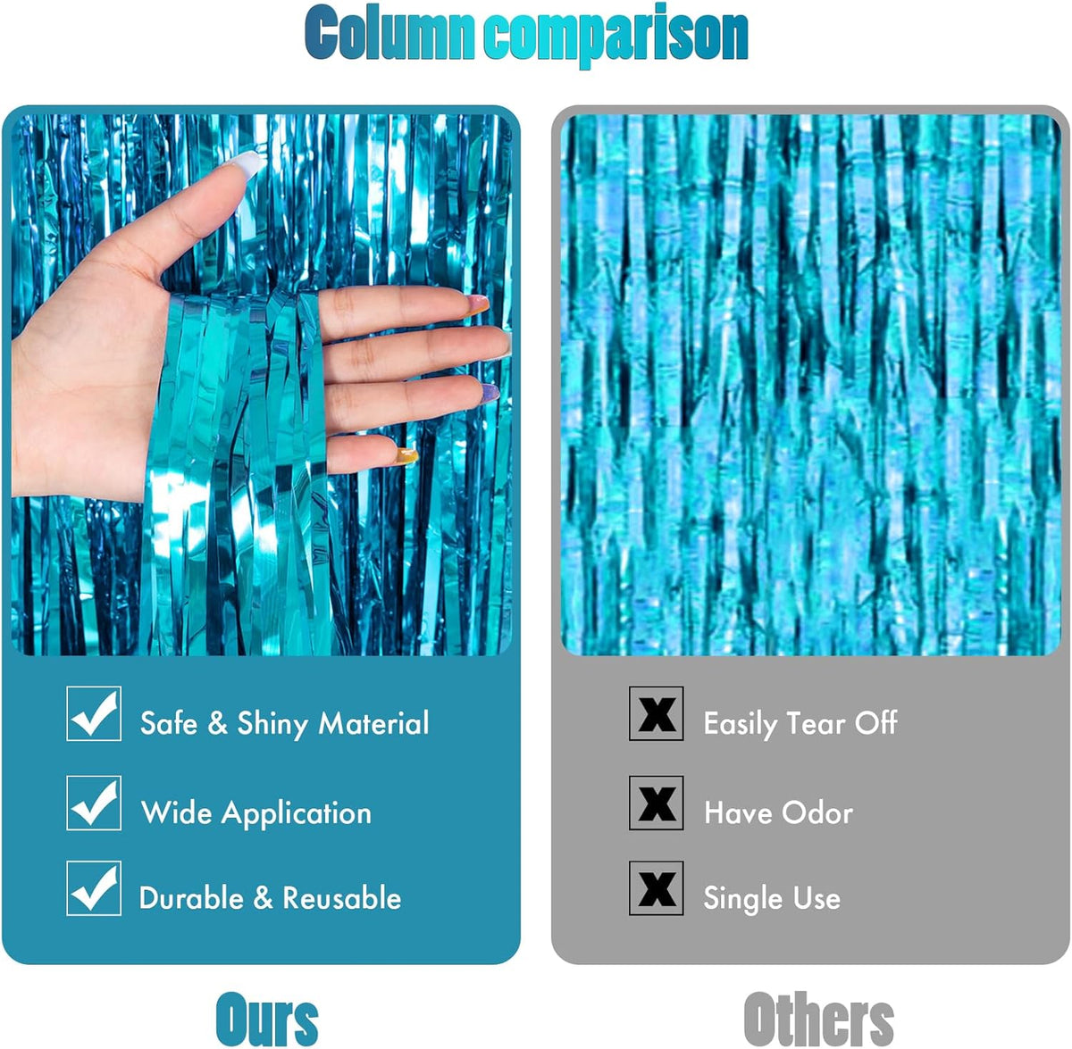 CANREVEL 2 Pack 3.3x8.2 Feet Light Blue Foil Fringe Backdrop Curtains, Tinsel Streamers Birthday