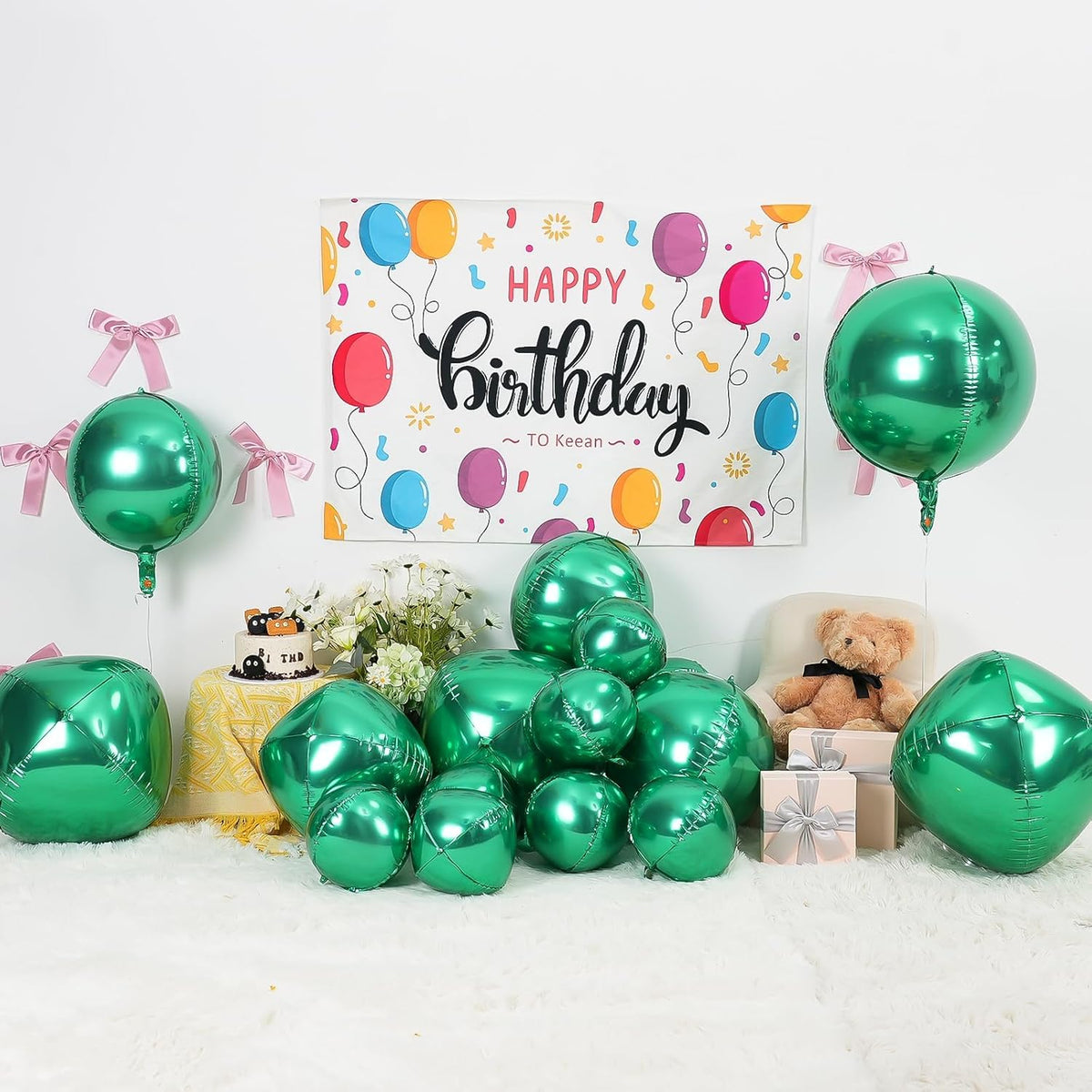 12Pcs Green Round Foil Balloons, 22" 15" 10" 4D Helium Ball Balloon, Metallic Green Foil Balloon