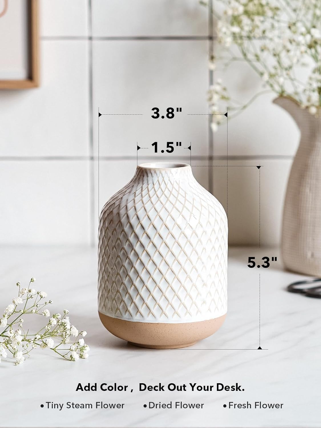 Small Boho Vase for Decor,Rustic Farmhouse Vase for Pampas Grass,Eucalyptus Set and Tiny Stem