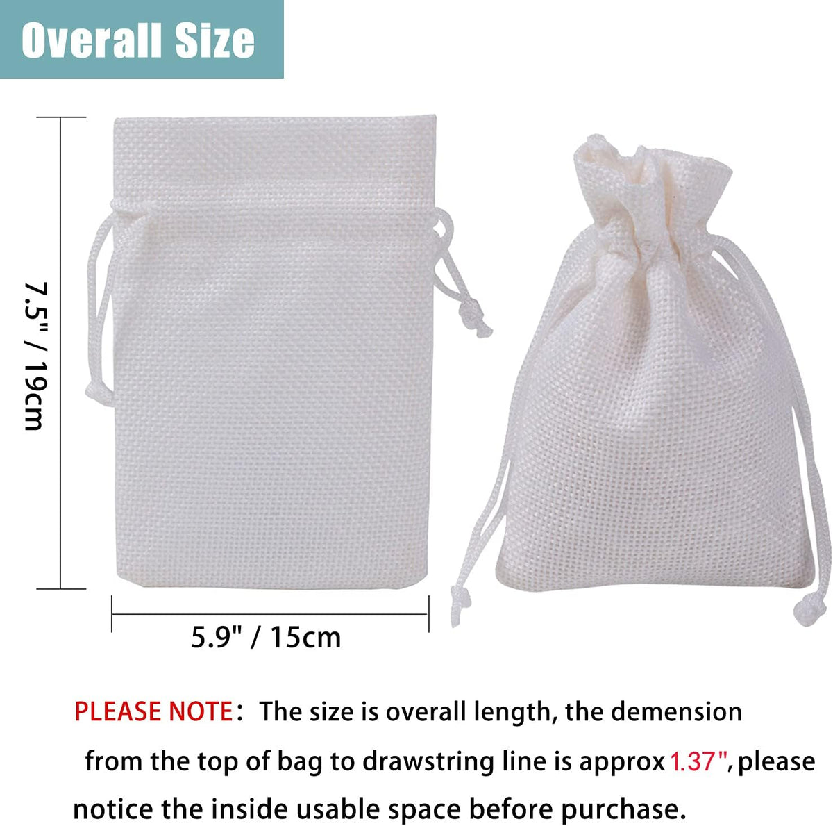20pcs Burlap Bags with Drawstring, 5.9 x 7.5 inch White Linen Gift Bags Jewelry Pouches Sacks for