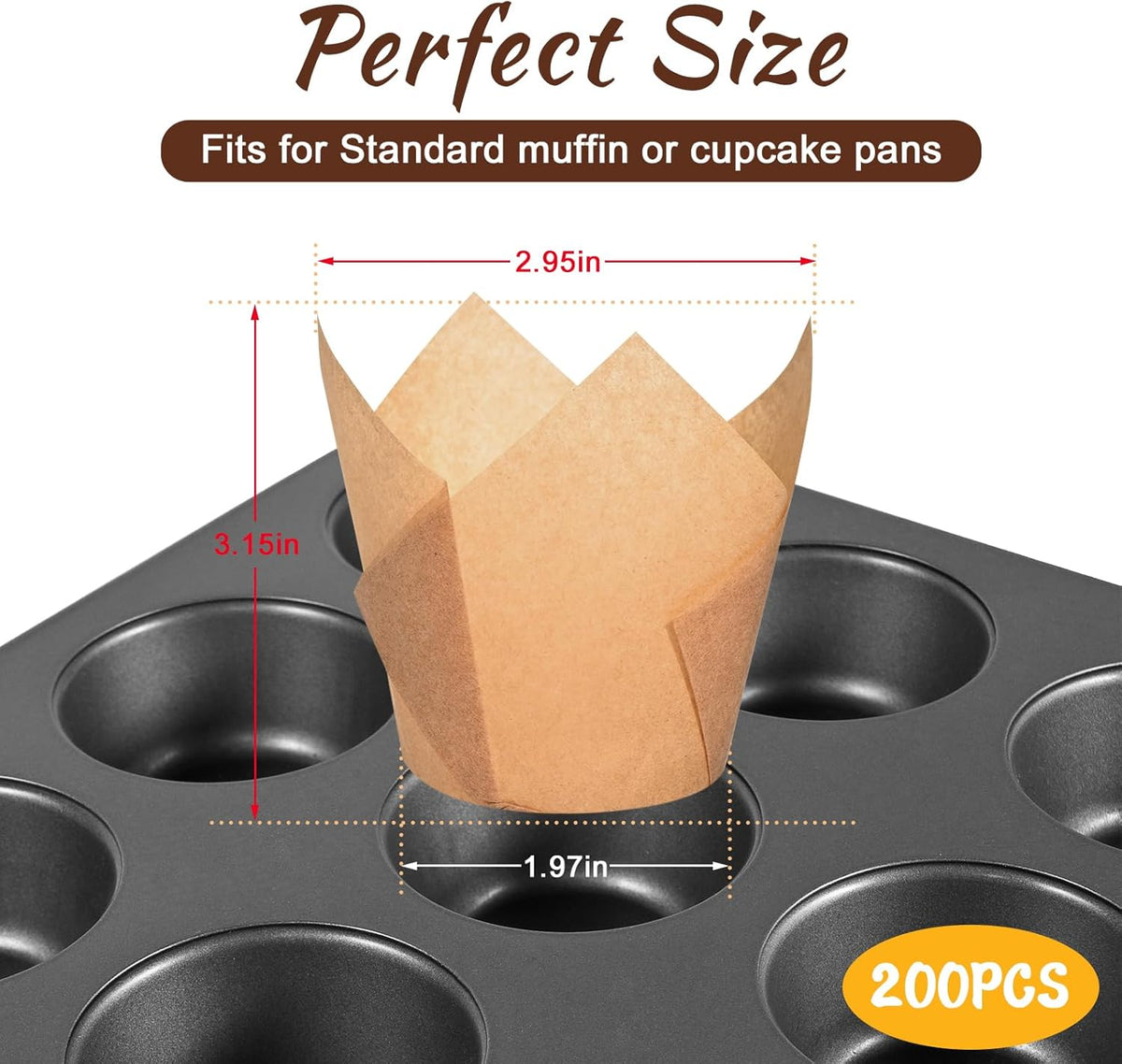 Natural Tulip Cupcake Liners for Baking 200 Cups, Unbleached Parchment paper Muffin Liners