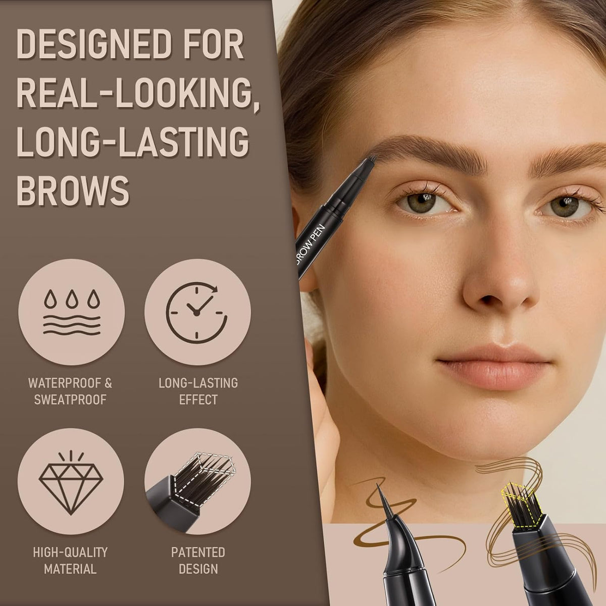 Dual-Ended Microblading Eyebrow Pencil for Women, 2 in 1 Liquid Eyebrow Pencil with Curved Tip and