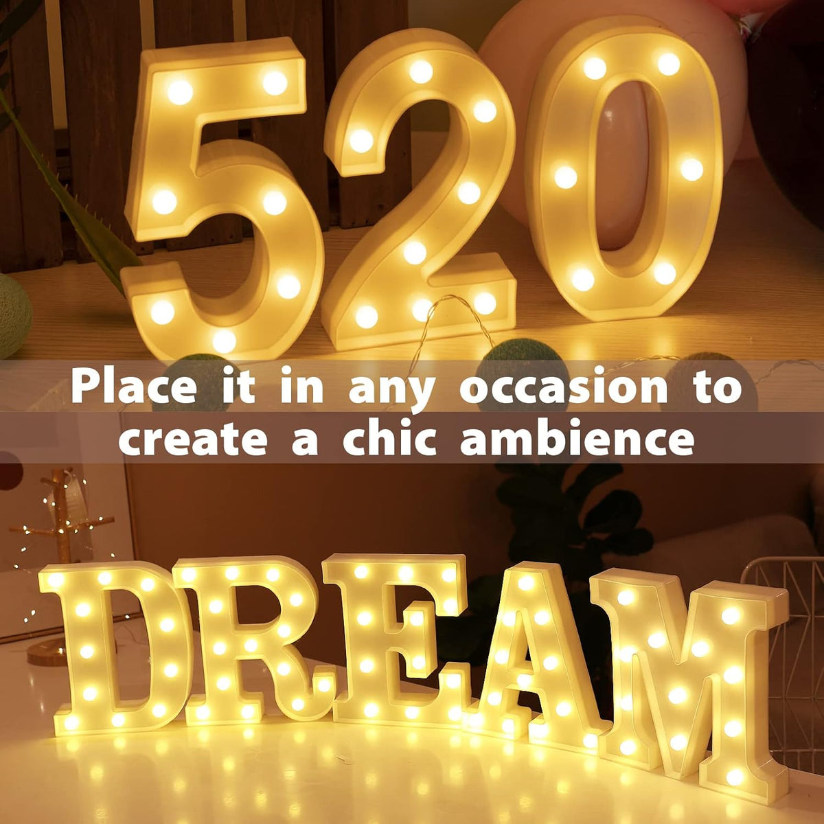 HXWEIYE Light Up Numbers-5, LED Marquee Number Lights Sign 26 Alphabet and 10 Number Big Lights Led