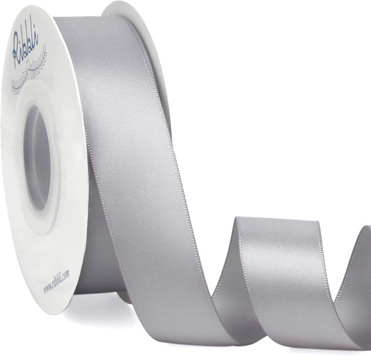 Ribbli Silver Double Faced Satin Ribbon,1” x Continuous 25 Yards,Use for Bows Bouquet,Gift
