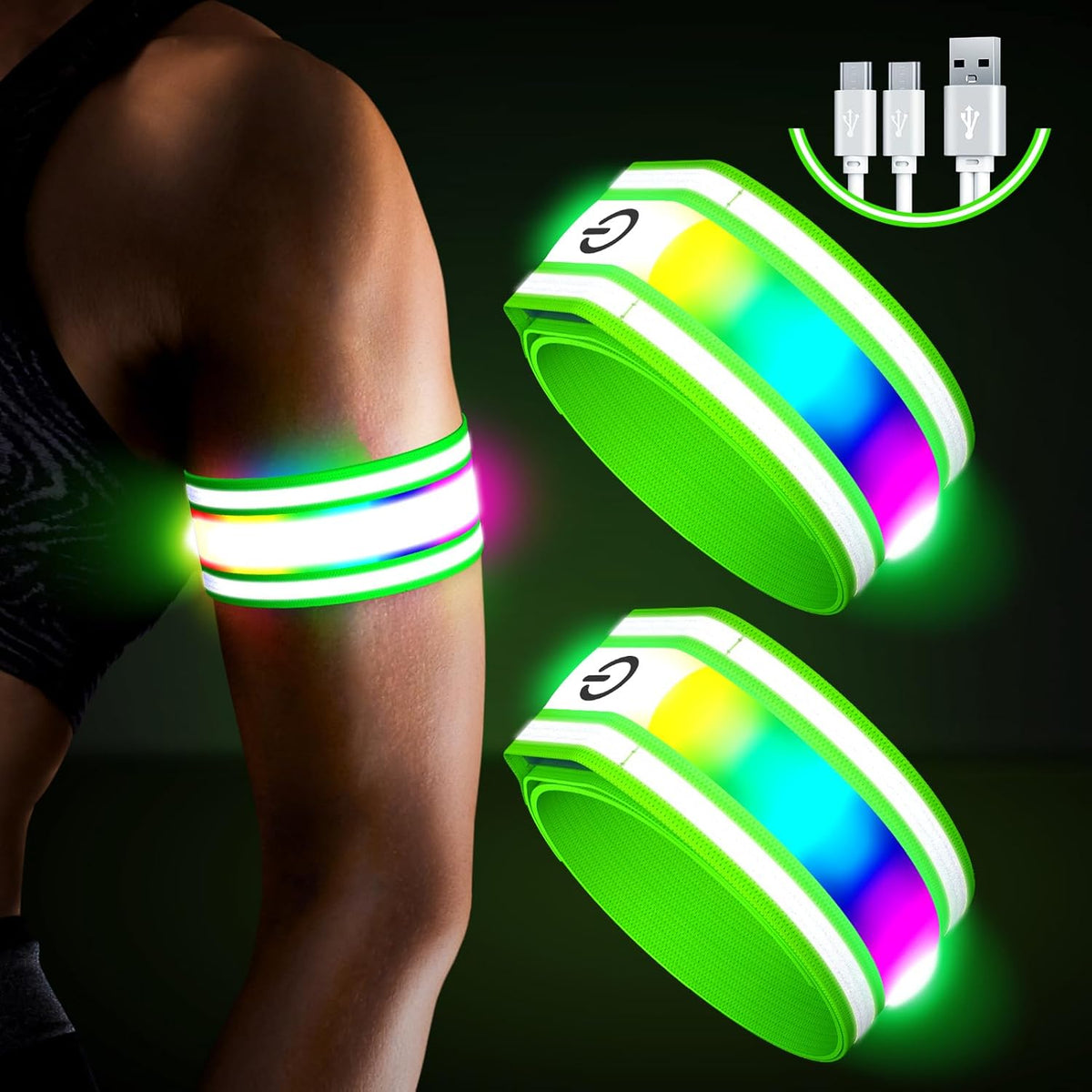 LED Armband for Running(2 Pack),Light Up Arm Bands for Night Walking Running,Rechargeable Lights