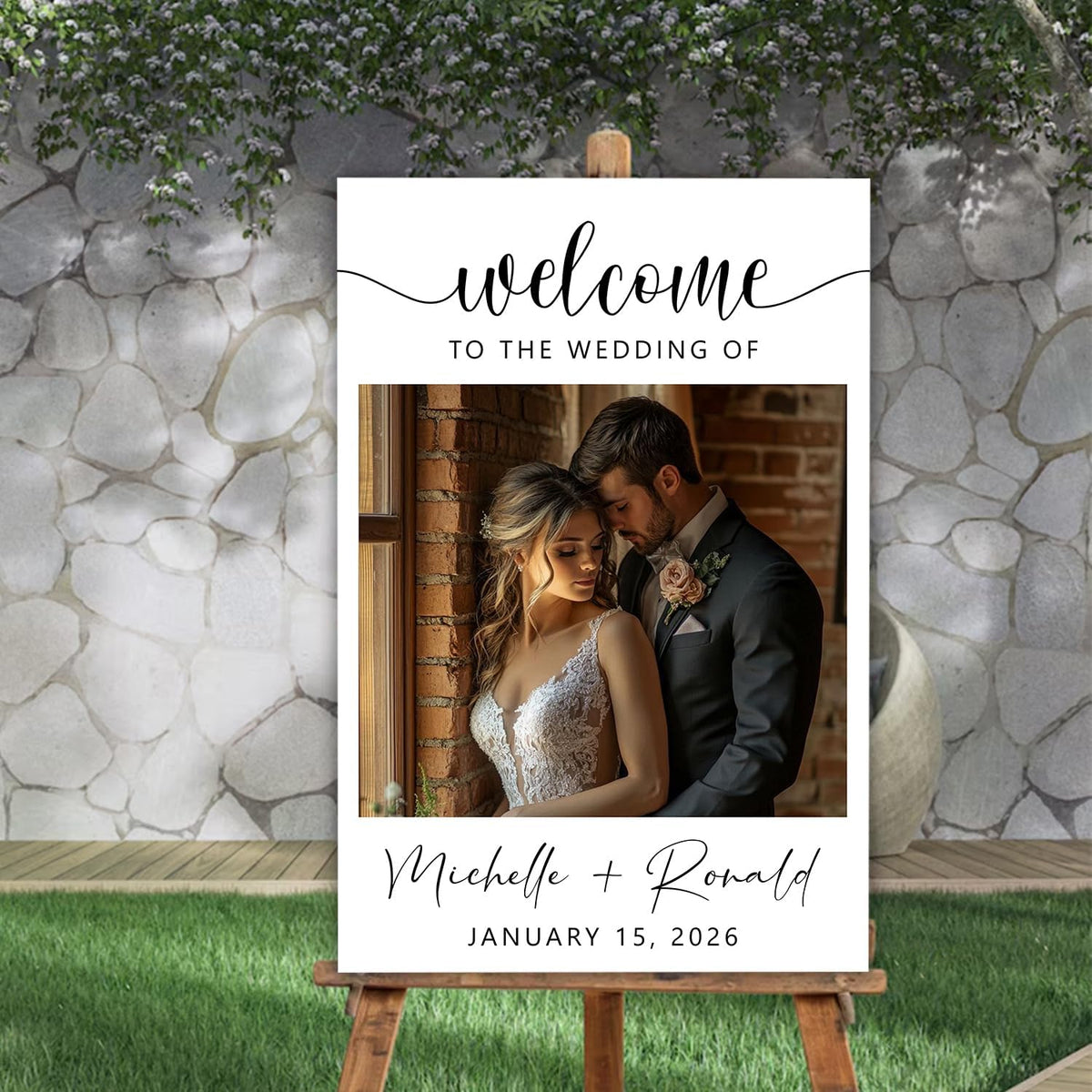 Editable Wedding Welcome Sign with Photo, Personalized Modern Reception Poster, Minimalist